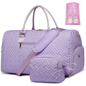 Travel Duffle Bag with Shoe Compartment & Toiletry Bag, Weekender Overnight Carry-On for Women, Gym & Hospital Bag - 1 of 4