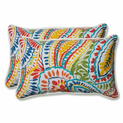2pc Outdoor Lumbar Throw Pillow Set Ummi - Pillow Perfect: Weather-Resistant, Abstract Paisley Design