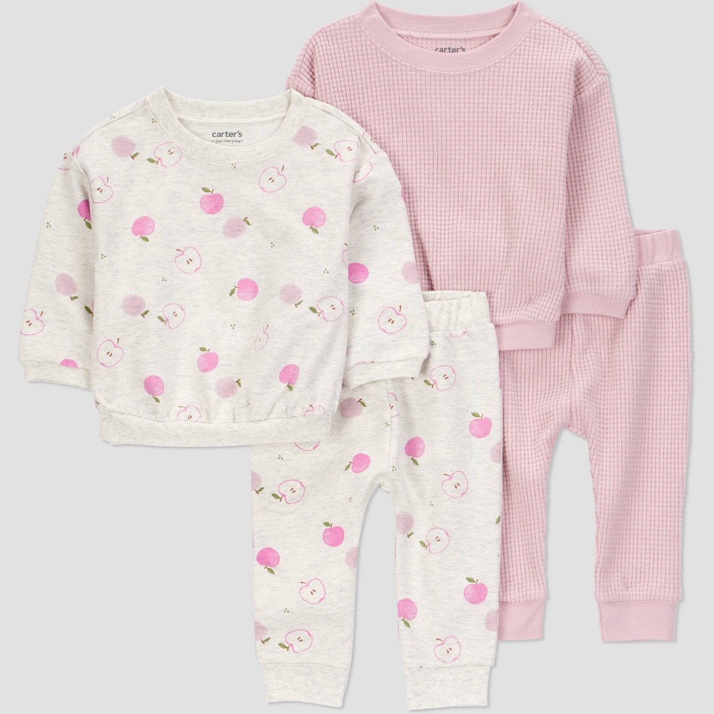 Carter's Just One You® Baby Girls' 4pc Apple Top & Bottom Set - Gray/Pink 9M