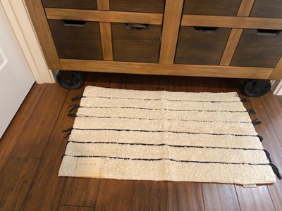 Buy Arbor Stripe Tassel Cotton Tufted Rug Grey & Ivory