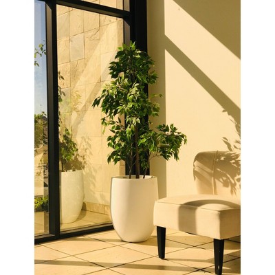 Large White Concrete Round Indoor/Outdoor Planter with Drainage Holes