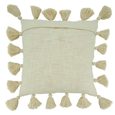 20"x20" Oversize Chunky Tassel Design Square Throw Pillow Cover Natural - Saro Lifestyle: Cotton, Zipper Closure, Machine Washable