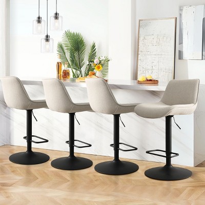 Modern Fabric Bar Stools with 360° Swivel and Adjustable Height, Padded Counter Stools for Kitchen Island or Home Bar-Maison Boucle