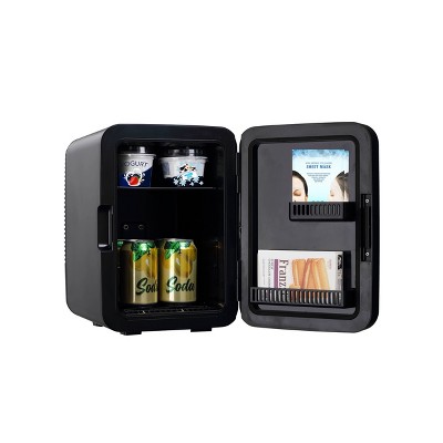 Compact Black Stainless Steel Portable Mini Fridge with 3 Shelves