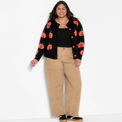 Women's Pumpkin Graphic Cardigan - Black