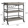 3-Tier Industrial Bar Cart with Wine Rack, Glass Holder, and Removable Tray – Rolling Serving Cart for Kitchen, Living Room - 3 of 4