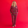 Womens Red Tartan Plaid Women's Flannelette Luxe Pajama Set - Posh Peanut - 2 of 4