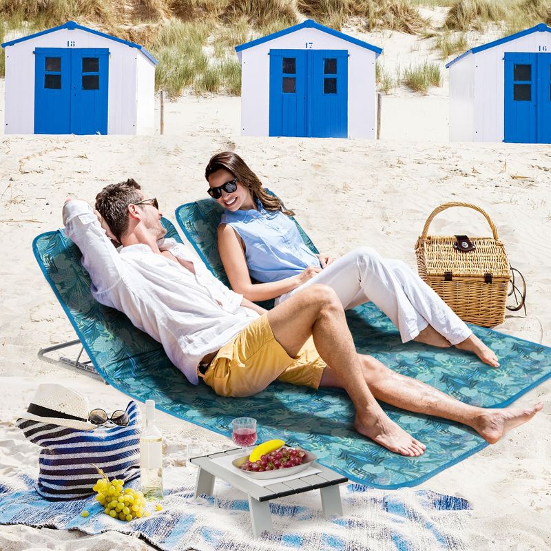 Tangkula 3PCS Folding Beach Mat Set Adjustable Beach Lounge Chair & Side Table Set, 3 of 11