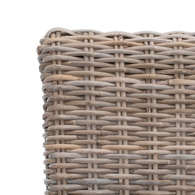 High-Back Rattan & Mango Wood Side Chair in Natural Grey (Set of 2)