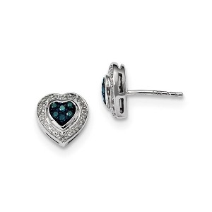 Black Bow Jewelry Blue & White Diamond 10mm Heart Post Earrings in Sterling Silver - 1 of 3