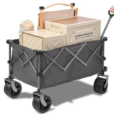 VisioGear 400L Collapsible Wagon, Folding Wagon Cart with Big Wheels for Camping, Sports, Garden, Baseball, Grey, 39.37"*36.22"*22.04"