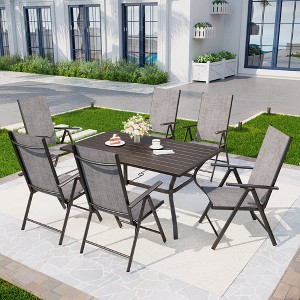 Captiva Designs 7pc Patio Dining Set with Slat-top Rectangle Table & Sling Foldable Chair - 1 of 4