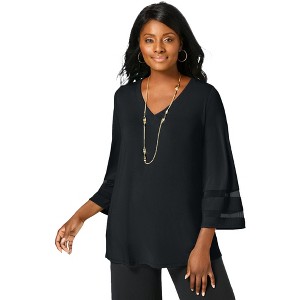 Jessica London Stretch Knit Mesh Inset Sleeve Tunic - 1 of 4