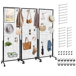Coucheta Heavy-Duty Grid Wall Panel Display Stand - 2' x 5.6' Movable Gridwall with Triangle T-Base Floor Stand - Includes 12 Clips & 24 Hooks - 1 of 4