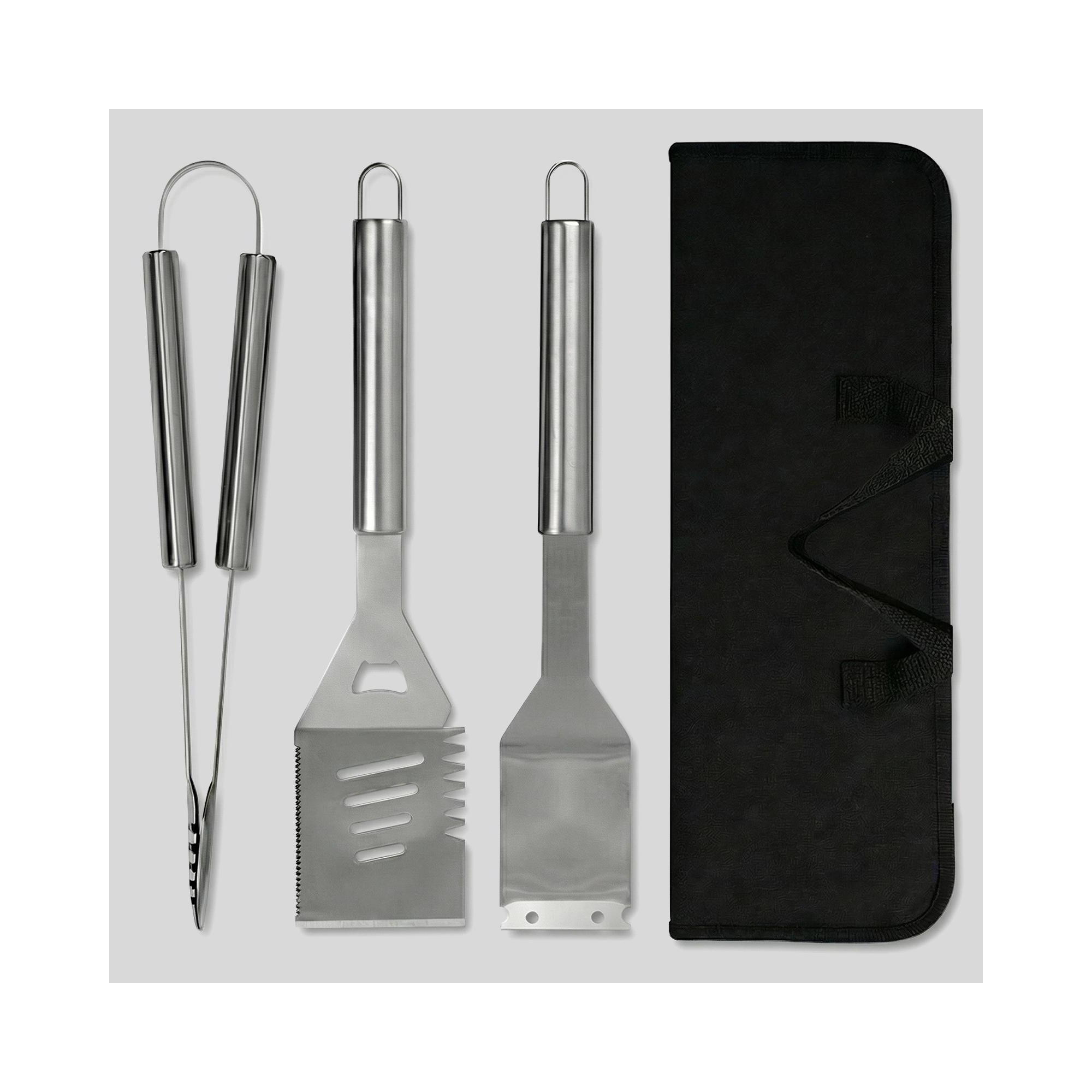 R.W.FLAME 3-PCS Stainless Steel BBQ Grilling Tools Set for Outdoor Grill with Spatula,Tongs&Brush for Outdoor Grill, Ideal Grilling Gifts for Man