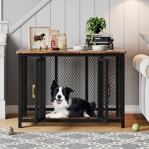 47 Inch Large Dog Crate Furniture, Decorative Dog Kennel Furniture for 110 Lbs Dogs, Heavy Duty Dog Cage Furniture with Top Opening, Latches - 1 of 4