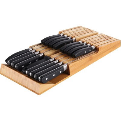 Attop Bamboo In-Drawer Knife Block Set for 16 Knives(Not Included), Large Kitchen Detachable Washable Cutlery Slot Organizer Storage Holder