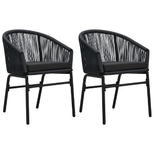 Outdoor Chair Set of 2 Black PE Rattan, Powder-Coated Steel vidaXL - 1 of 4