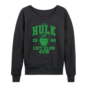 Women's - Marvel - Hulk Lift Club Lightweight French Terry Wide Neck Long Sleeve Shirt - 1 of 4