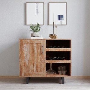 Merrick Lane Bar and Sideboard with Storage Cabinet, Hanging Stemware Holders and Bottle Storage - 1 of 4