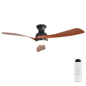 Wanze of Ocean 52 in. Modern Indoor Black 6-Speed Brown Blades Flush Mount Ceiling Fan with 3-Color Dimmable LED Light - 1 of 4