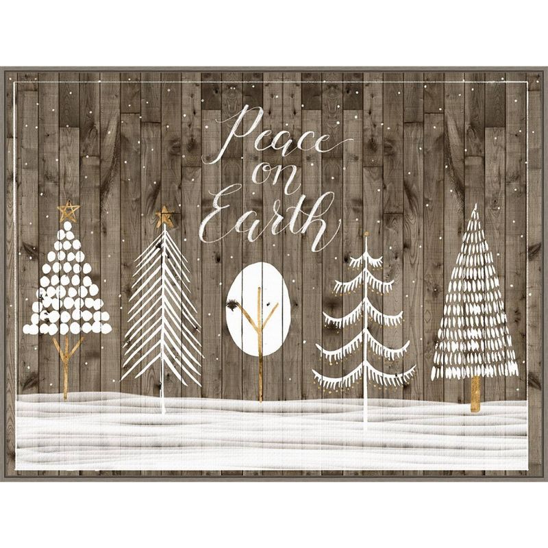40&#34; x 30&#34; Wooded White Christmas Collection A by Grace Popp Framed Canvas Wall Art Print - Amanti Art, 1 of 9