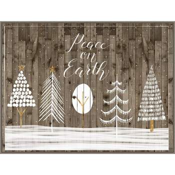 40" x 30" Wooded White Christmas Collection A by Grace Popp Framed Canvas Wall Art Print - Amanti Art