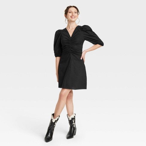 Organic Cotton Ruched Mini Shirtdress