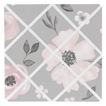 Sweet Jojo Designs Girl Fabric Photo Memo Board Watercolor Floral Grey and Pink