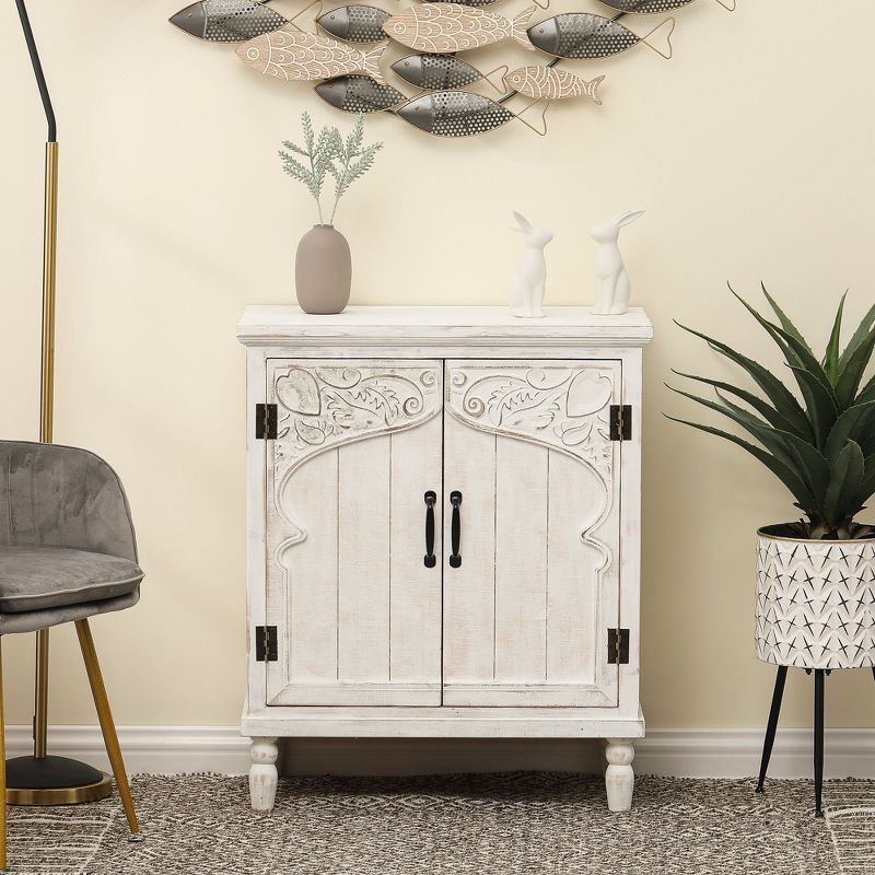 LuxenHome Farmhouse White Wood 2-Door Accent Storage Cabinet, 2 of 12