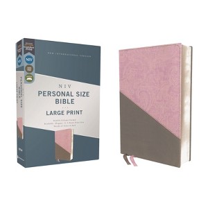 Niv, Personal Size Bible, Large Print, Leathersoft, Pink/Gray, Red Letter Edition, Comfort Print - by  Zondervan (Leather Bound) - 1 of 1