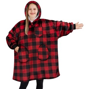 PAVILIA Wearable Blanket Sweatshirt for Kids Boy Girl, Warm Cozy Oversized Giant Hoodie, Fleece Faux Shearling Two Pocket - 1 of 4