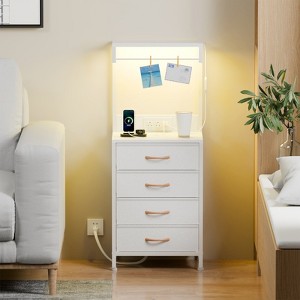 Furnulem Nightstand with Charging Station, 38'' Tall Dresser with 4 Fabric Drawers and LED Light, Bedside Table with Storage Shelf for Bedroom, Office - 1 of 4