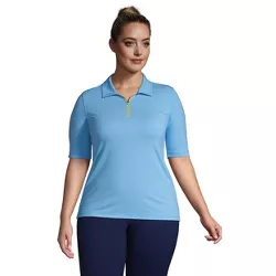 Lands End Womens Plus Size Moisture Wicking UPF Sun Elbow Sleeve Polo Shirt Stripe 