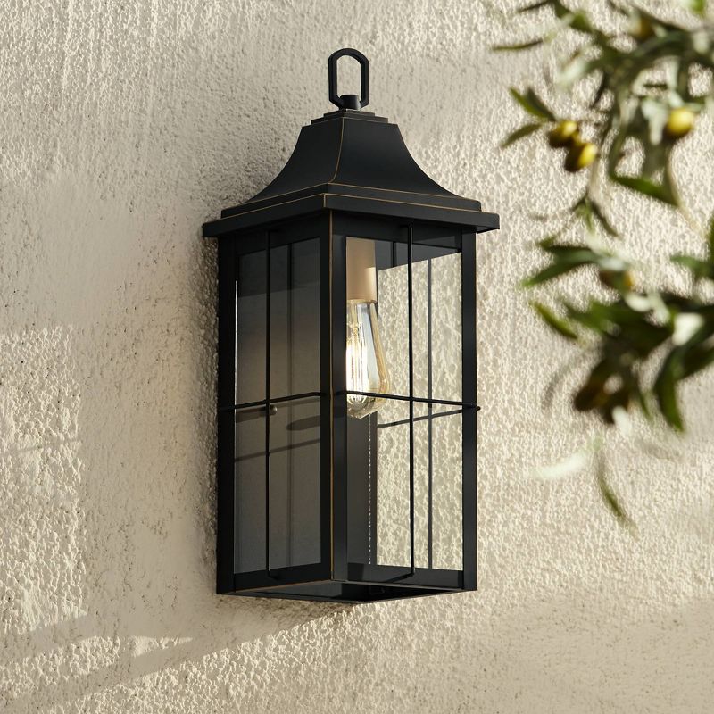 John Timberland Sunderland Vintage Outdoor Wall Light Fixture Black Warm Gold 18 1/2" Clear Glass Panels for Post Exterior Barn Deck House Porch Yard, 2 of 8