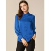 INSPIRE CHIC Women's Puff Long Sleeve Point Collar Vintage Button Work Satin Shirt - 3 of 4
