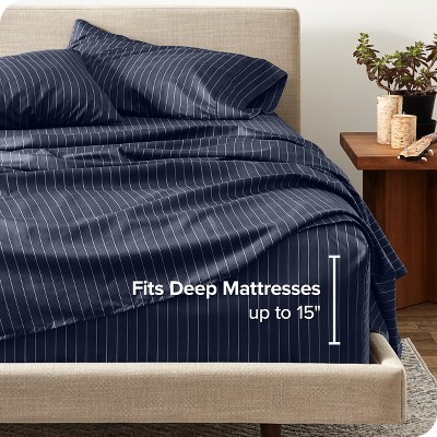 Midnight Pinstripe Queen Microfiber Deep Pocket Sheet Set