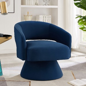 Lyngins 360° Swivel Barrel Chair, Modern Velvet Accent Chair with Curved Back & Solid Wood Base, Upholstered Swivel Chair/Armchair for Homerest - 1 of 4