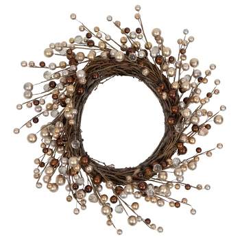 Northlight 20" Unlit Autumnal Bliss Ball Ornaments on a Natural Vine Wrapped Christmas Wreath