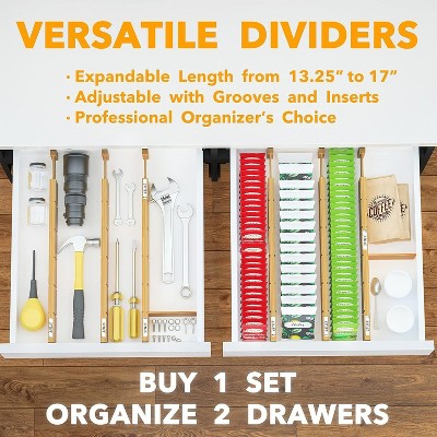 Expandable Bamboo Drawer Dividers with Labels and Inserts