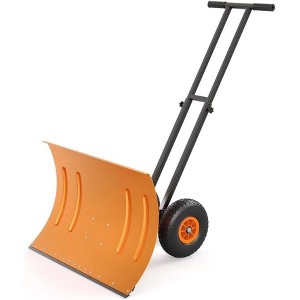 TackView 29" Steel Snow Pusher Snow Shovel with Wheels, Snow Removal With 5-Position Angled Blade & Adjustable Handle for Doorway, Sidewalk - 1 of 4