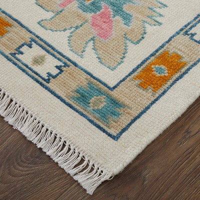 Karina Hand-Knotted Blue and Ivory Wool Floral Area Rug