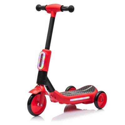 INFURNIC Kick Scooters 2in1 Kids Ride On Scooter with Three Wheels Wider Pedal and Colorful Lights, Red, 24.8"*12.2"*27.2"