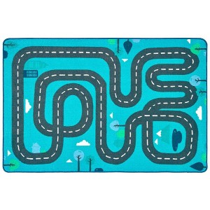 Carpets for Kids Pixel Perfect Tranquil Travel Road Play Classroom Rug, Rectangle, Light Blue - 1 of 4