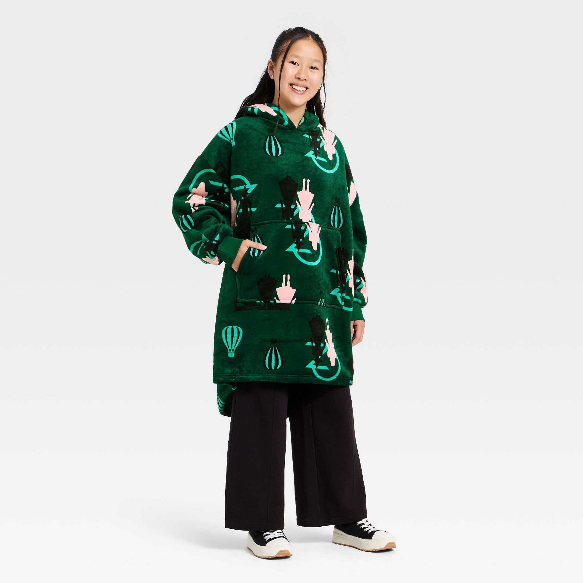 Girls' Wicked Elphaba and Glinda Oversized Plush Hooded Sweatshirt - Green