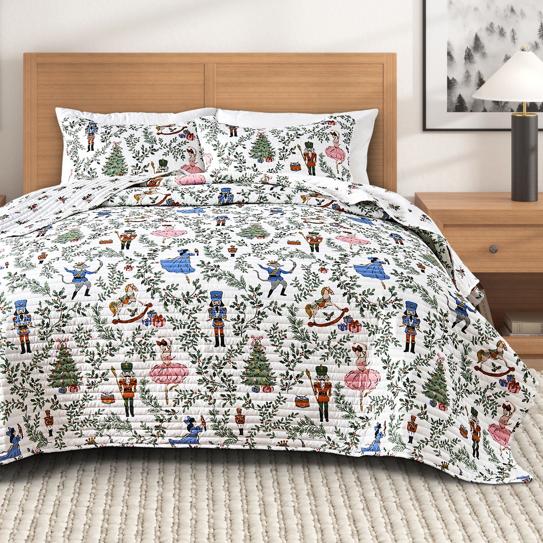 Christmas Printed Quilt Set With Shams - Great Bay Home
