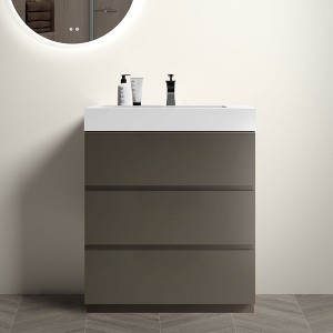 FAMYYT 30 in. Single Sink Freestanding Gray Bath Vanity with White Engineered Stone Top (Assembled), Maximized Storage Space - 1 of 4