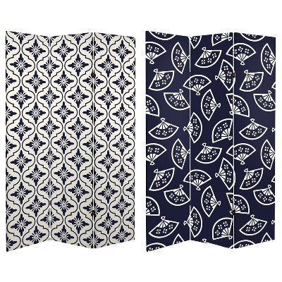 6" Double Sided Osaka Japanese Patterns Canvas Room Divider Blue - Oriental Furniture