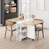 Pear Wood Folding Dining Table for 4 with Storage Shelf, 6-Wheel Expandable Drop Leaf Table for Small Spaces - 3 of 4