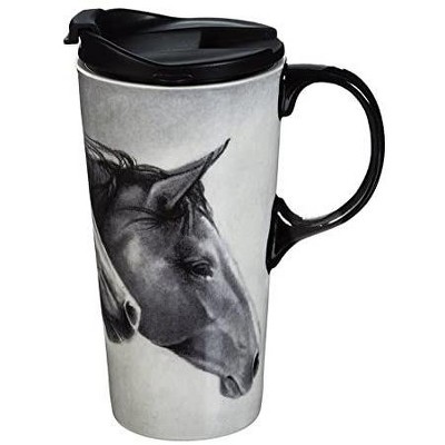 Evergreen Cypress Home Ceramic Travel Cup withbox 17oz. Wild Horses